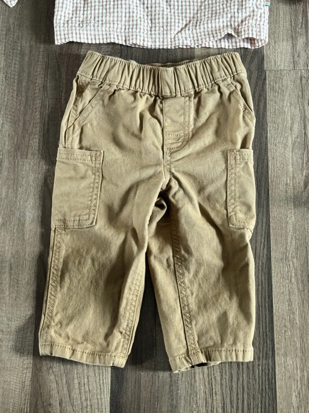 Carter's Pink Plaid Top with Tan Cargo Pants Kids Matching Set